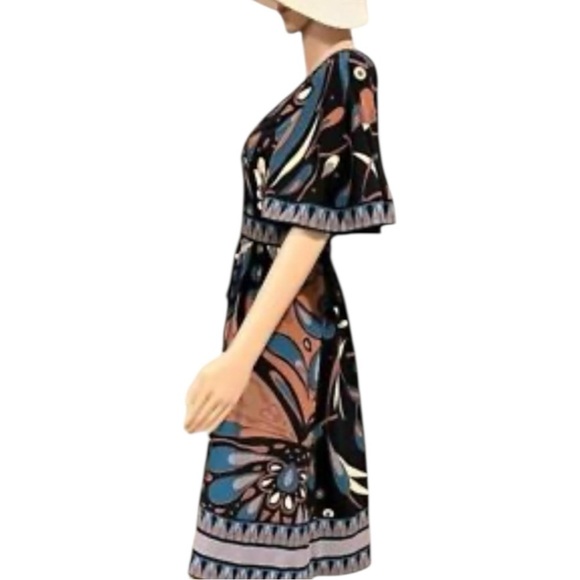 BCBGMAXAZRIA DRESS |XS Multi-Print Tie-Back Flutter Sleeve Dress - Picture 8 of 10